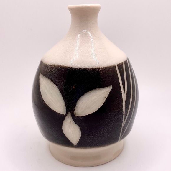 Brown and Cream Leaf and Stem Stoneware Bud Vase - Picture 1 of 8